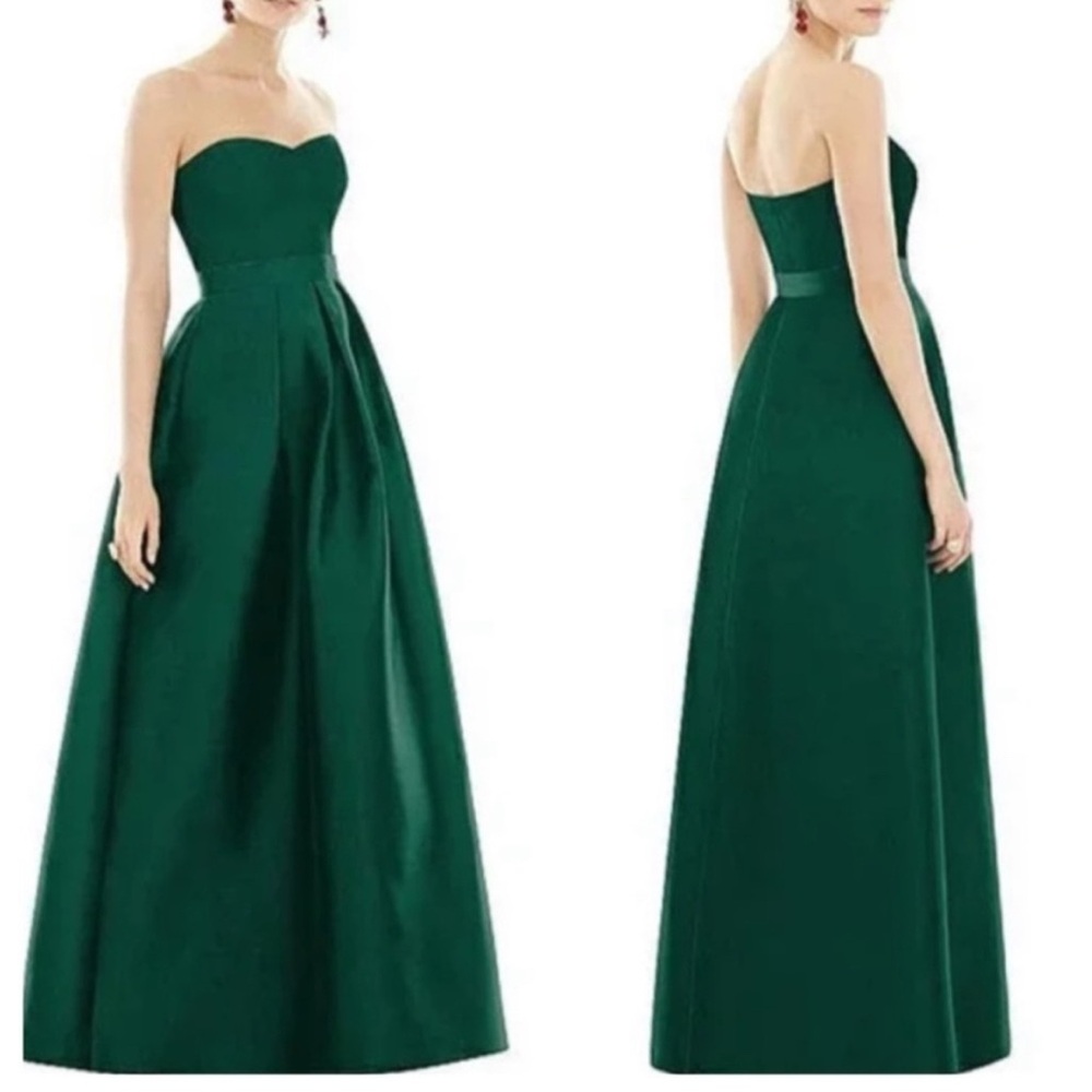 NWT NWT ALFRED SUNG Strapless Satin
Twill A
Line Gown Pockets Zip Up 4